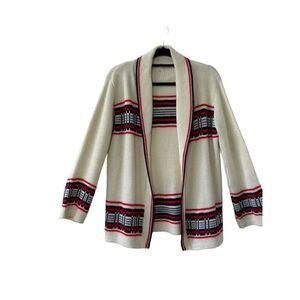 Vintage Montgomery Ward Cardigan Sweater Open Front Cream Red Women's Small